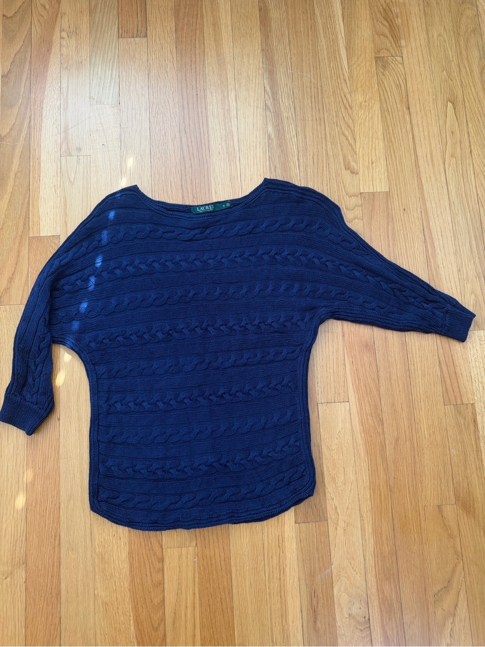 Lauren Ralph Lauren Blue Chunky 3D Cable Knit Fisherman Sweater Size S Cabincore